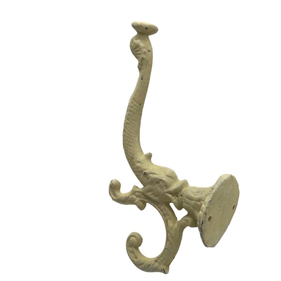 Vintage Ornate Wall 3 Hook Towel Robe Coat Hat Rack Whitewashed Cast Metal - Picture 10 of 10